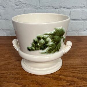 Hull Pottery Planter, Tokay Tuscany grapes design, Cache Pot white green handles